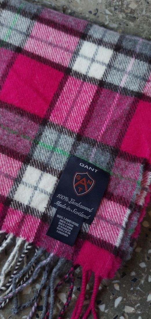 szalik wełniany 100% wełna jagnięca lambswool wool gant kratka krata