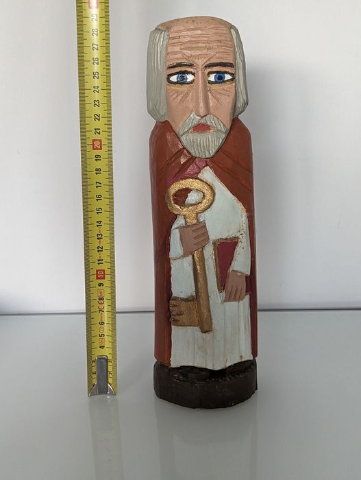 Rzeźba ludowa sygnowana Bronisław Dziopa Święty Piotr 1986 Kielce