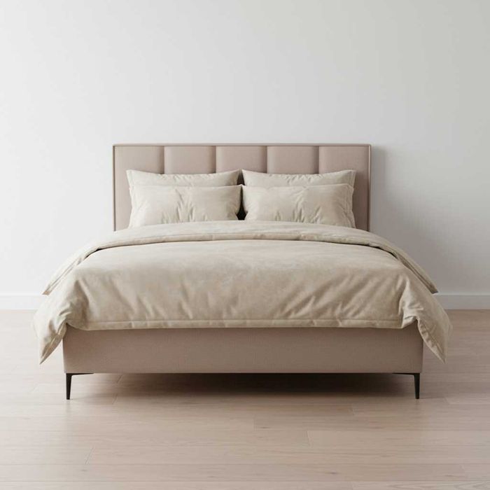 Łóżko tapicerowane na nóżkach z pojemnikiem na pościel 140x200