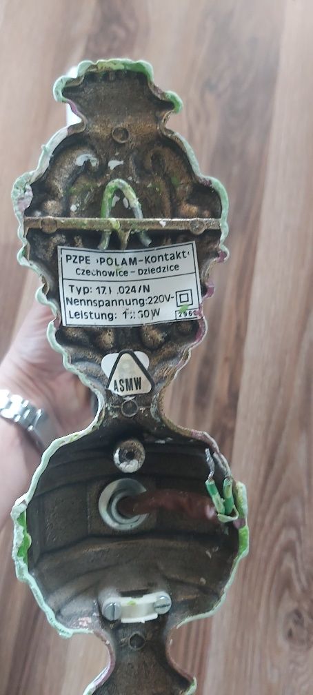 Żyrandol prl 5 ramienny i klinkiet drewniano metalowy, lampa wisząca