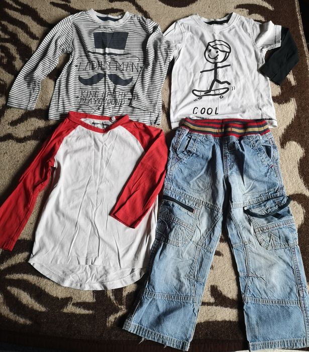Next, F&F, George 3 bluzki z długim rękawem i spodnie jeansowe