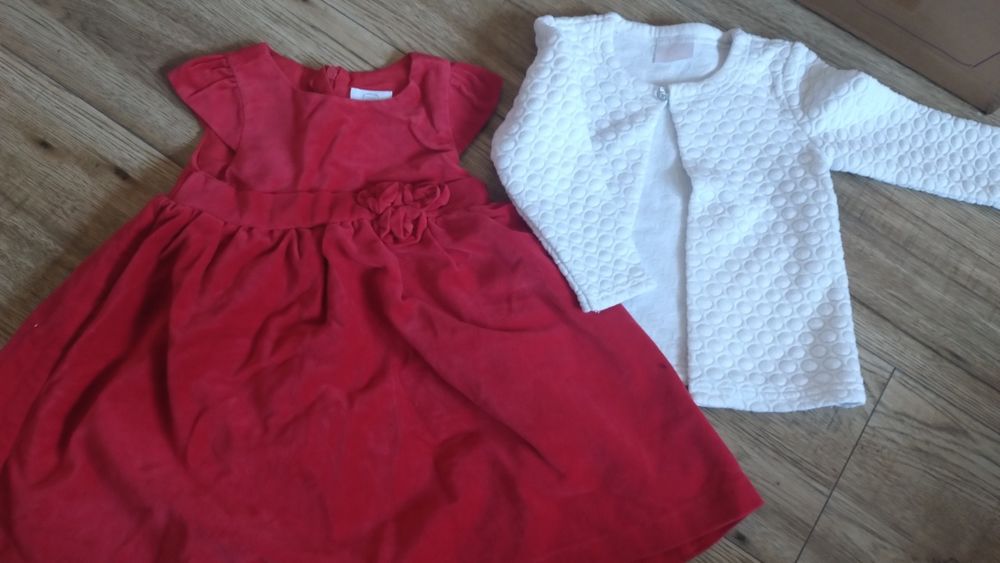 Piękna sukienka świąteczna rozmiar 86 z białym bolerkiem