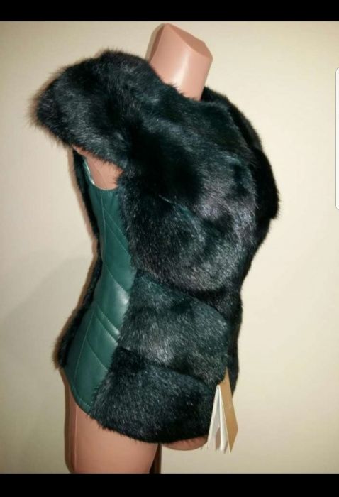 Натуральна норка зі натуральною шкірою, нова з біркою, розмір S