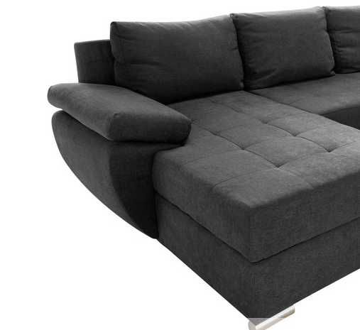Sofa narożna narożnik U ciemny szary f.spania pojemnik na pościel