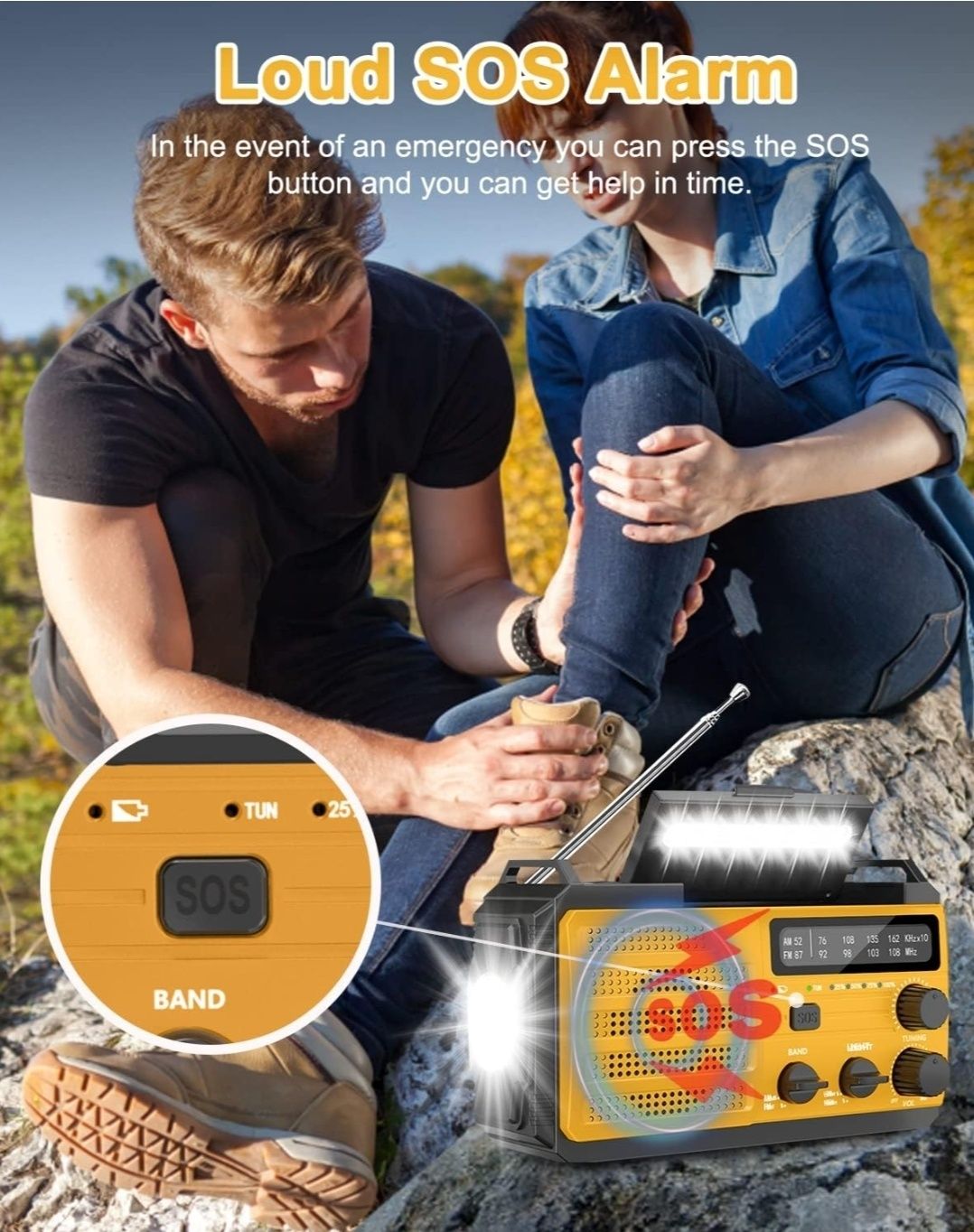 Awaryjne radio solarne z funkcją powerbanku i latarki 8000 mAh AM/FM