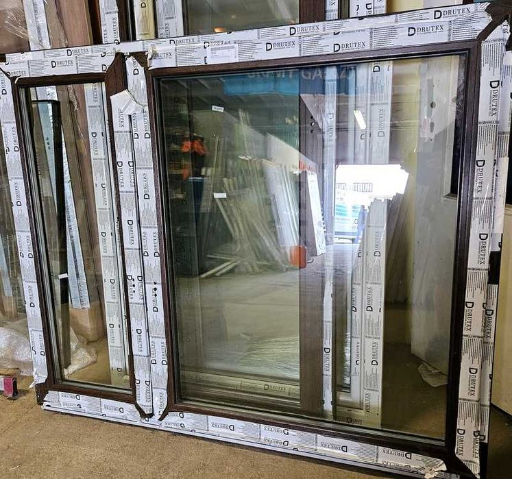 Okno PCV 1740x1400 kolor ciemny dąb - 3 szybowe - NOWE