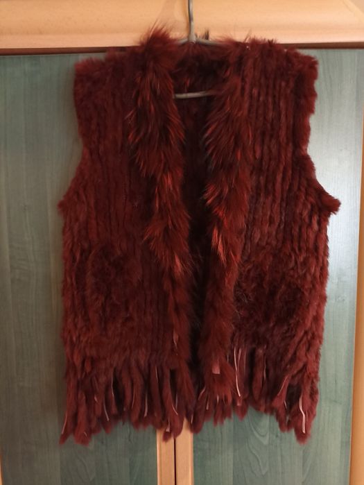 Жилетка вязаная с натуральным мехом кролика, размер 50