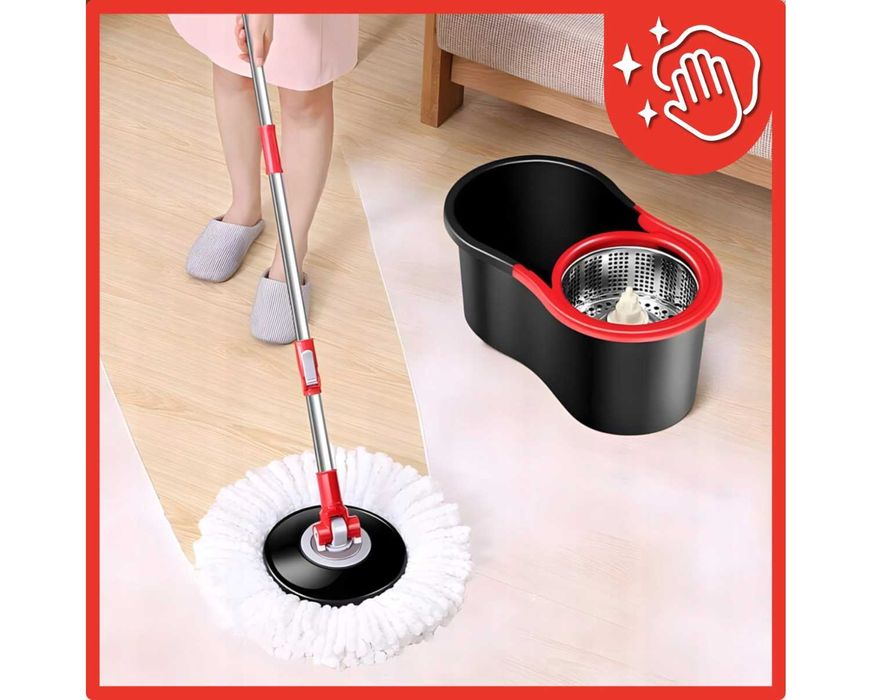 Mop Obrotowy Rotacyjny z Wiadrem Dwukomorowym Wkłady + Gratis Gąbki