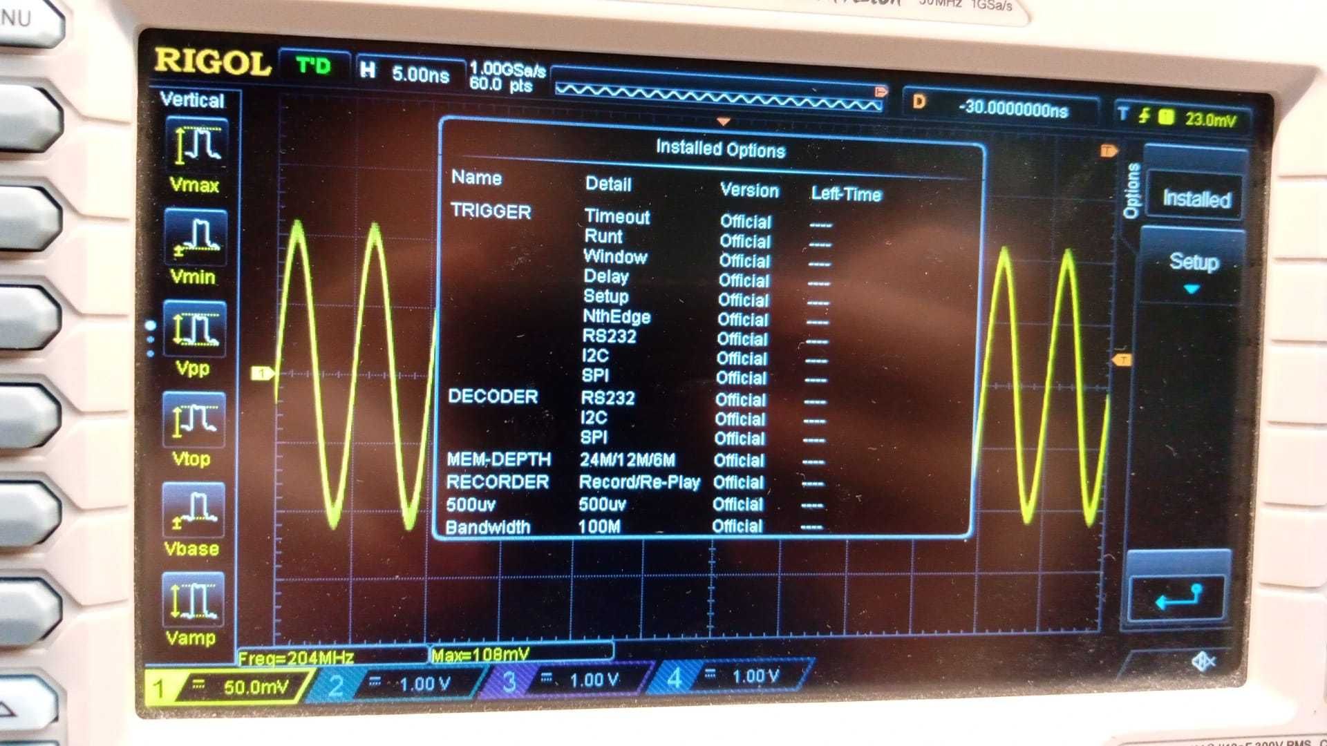 Osciloscópio RIGOL desbloqueado 100MHZ + ALL Options 4CH Profissional