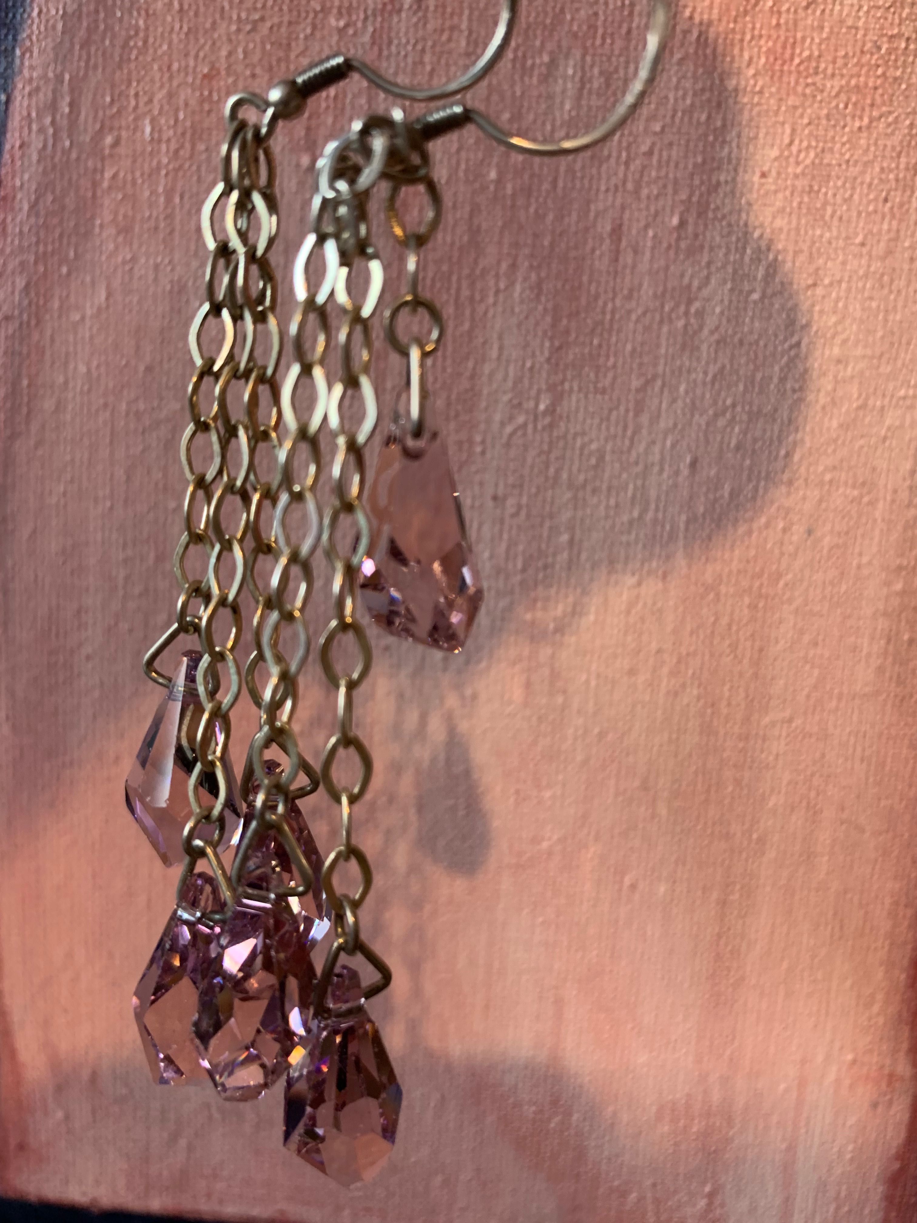 Kolczyki kryształki Swarovski różowe plus wisiorem - srebro 925
