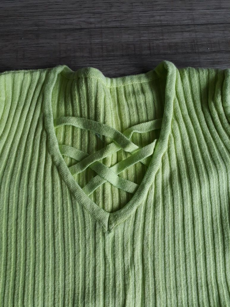 Zielona bluzka z krótkim rękawem vintage rozmiar XS S sweterek damski