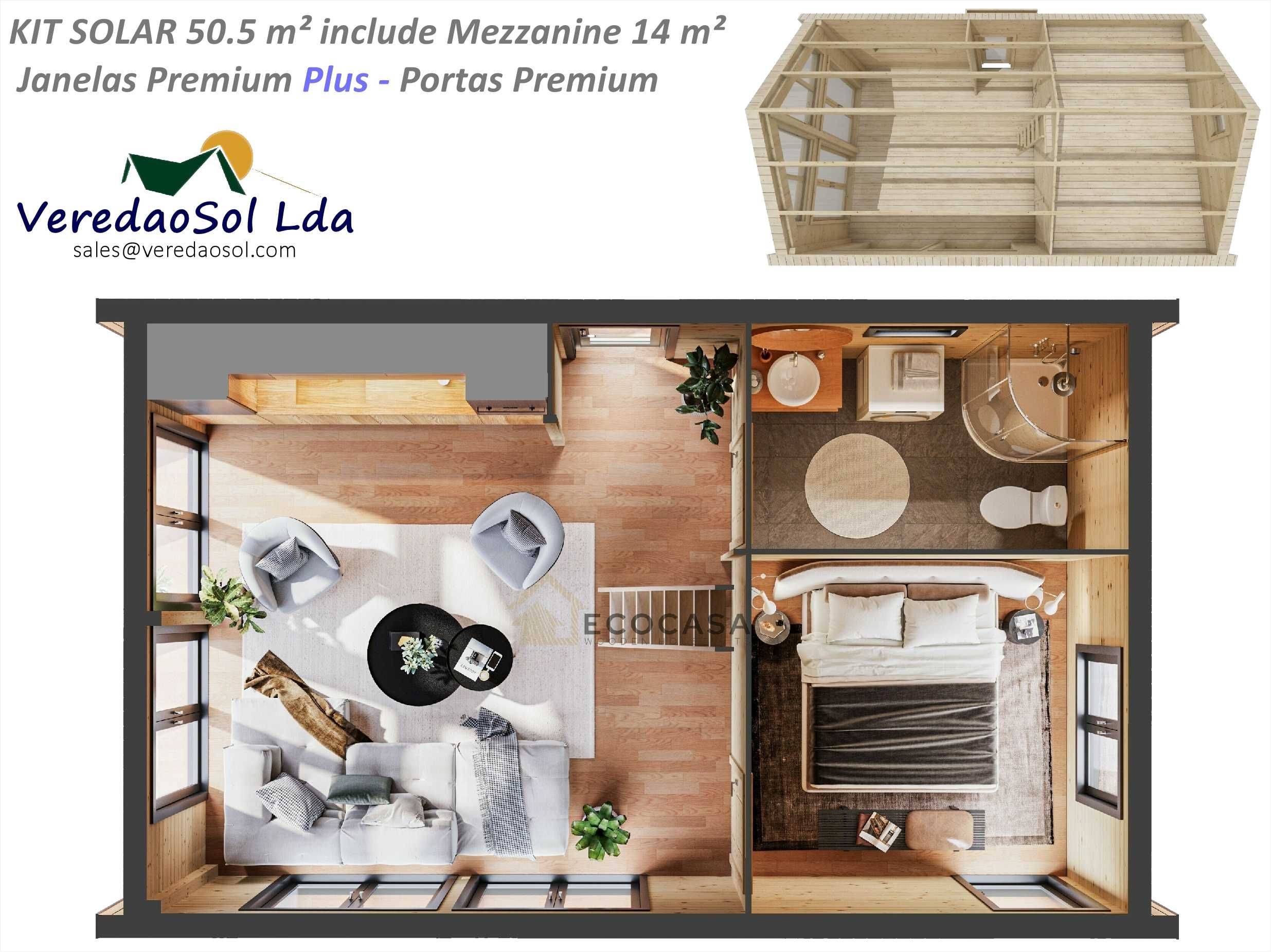 Casa Madeira SOLAR T2 50,5m² 214mm Segundaparede e isolamento telhado