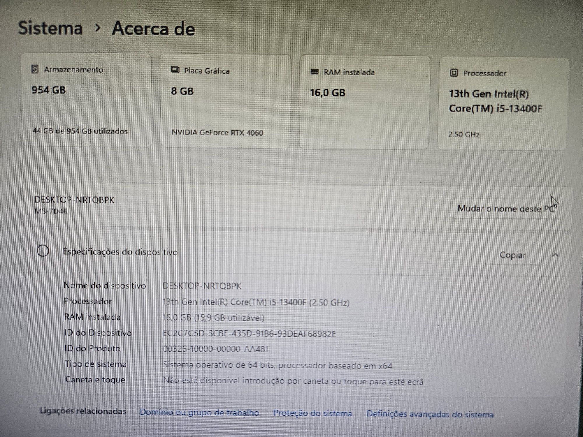 Desktop Gaming - RTX 4060 | i5-13400F | 16GB | 1TB - Novo c/garantia