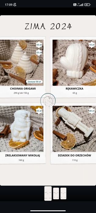 Świece sojowe - zimowe wzory: choinki, bałwanki, mikołaje i inne