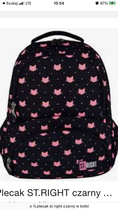 Plecak do szkoły ST. RIGHT czarny w różowe kotki