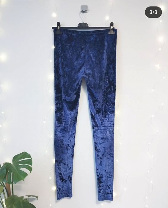 Legginsy granatowe niebieskie welurowe aksamitne S 36 H&M