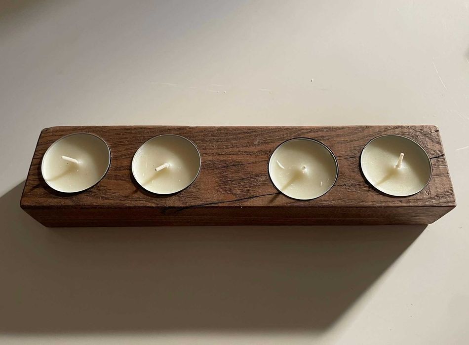 Świecznik dębowy drewniany rustykalny dekoracyjny z drewna