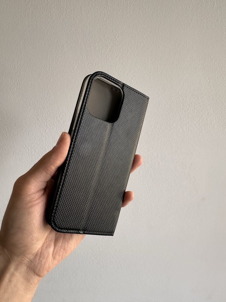 Etui Zamykane czarne + SZKŁO do IPHONE 14 PRO MAX