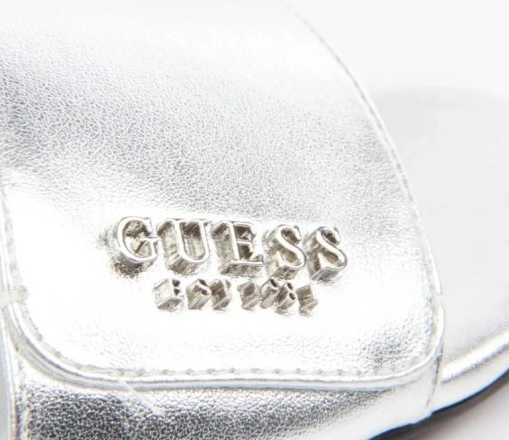 Klapki damskie Guess wsuwane Srebrne Modne eleganckie Rozmiar 41
