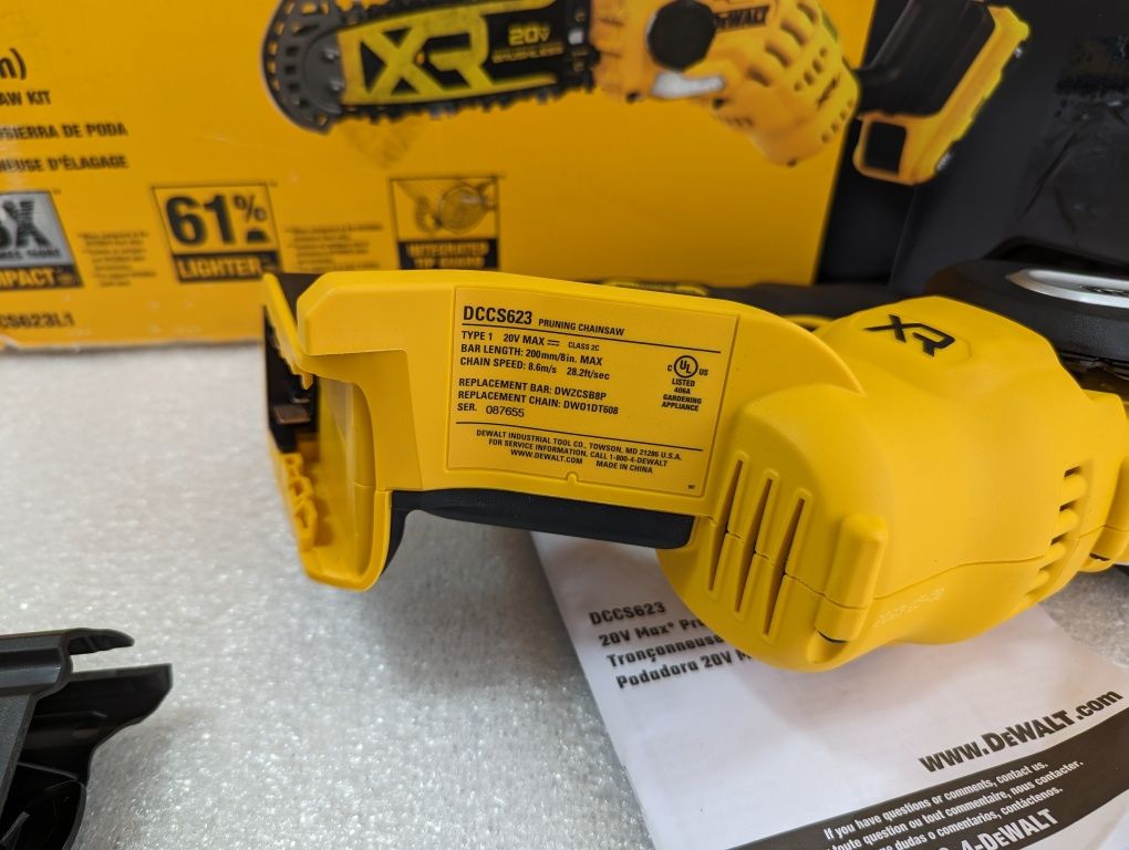 DeWALT DCCS623 20V Акумуляторна безщіткова ланцюгова пила 200mm