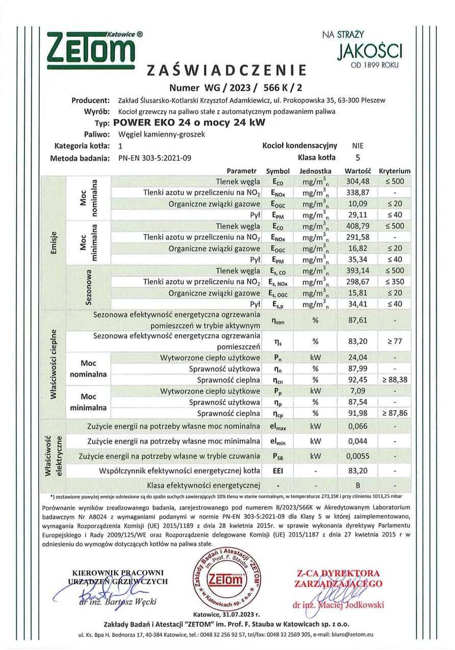 Kocioł co Power Eko 24 kW piec dofinansowanie 5 klasa ekogroszek pelet