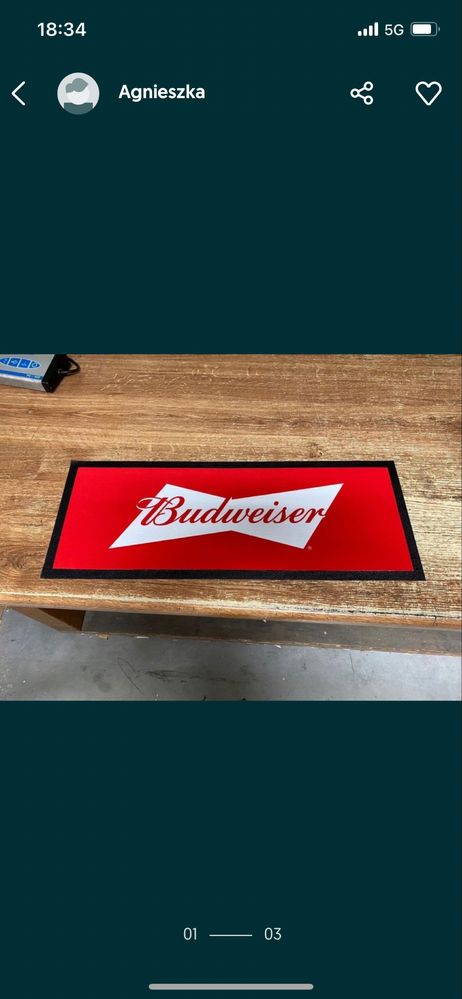 Mata pod Piwo Budweiser Nowa Czerwona Velur Miękka 3szt