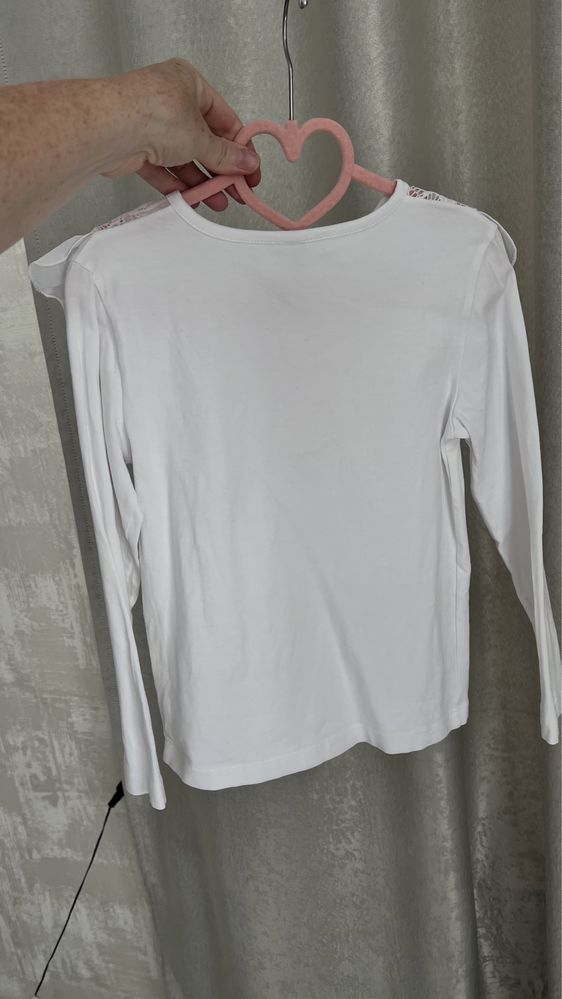 Белая кофточка рубашка в школу рюши 134 рост 7-8 лет Украина