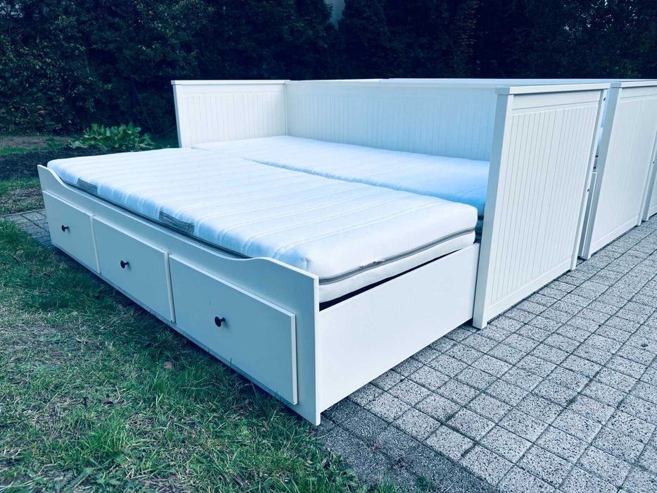 IKEA HEMNES Łóżko Leżanka z 3 szufladami, 2 materace, białe Transport