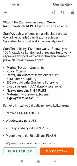 Kalkulator graficzny Texas T 1-84Plus