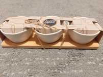 Conjunto 3 taças cerâmica para aperitivos e tabuleiro de bambu NOVO