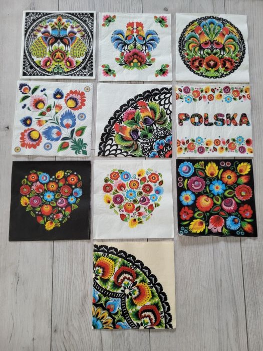 Serwetki łowickie polski folklor 10 sztuk decoupage