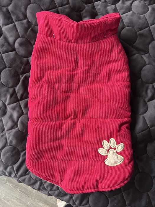 Ocieplana kurtka bordowa dla psa rozm M sztruks polar