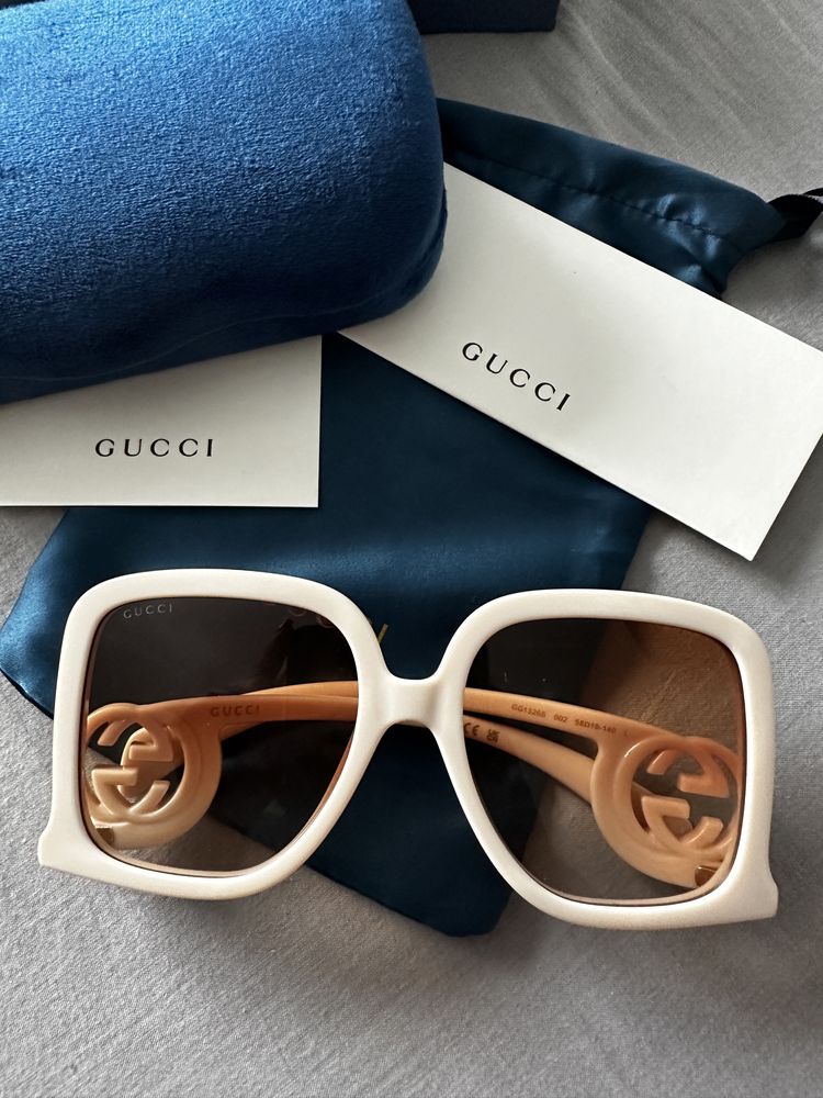 Okulary przeciwsłoneczne Gucci kremowe oprawki GG