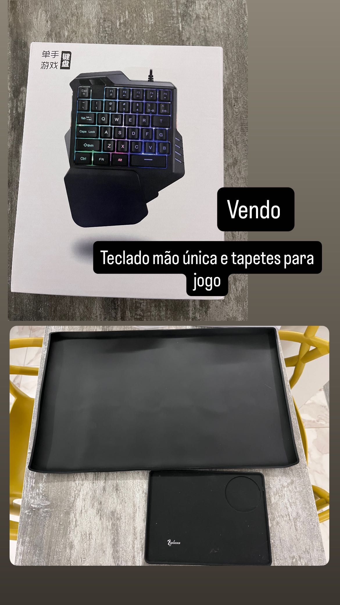 Teclado Mão unica para game com tapete
