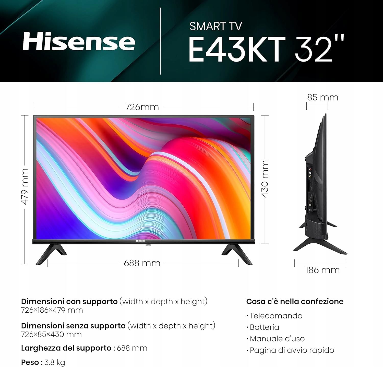Telewizor LCD Hisense 32E43KT 32" HD Ready czarny