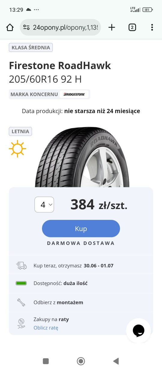 4x 205/60r16 Firestone RoadHowk