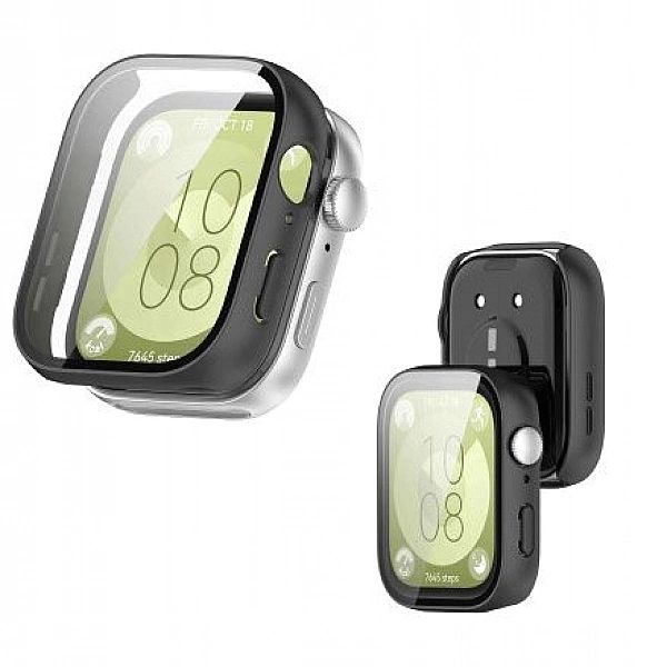 Czarne Etui 360° + Szkło Ochronne do Huawei Watch Fit 3 | 2w1 Pełna Oc