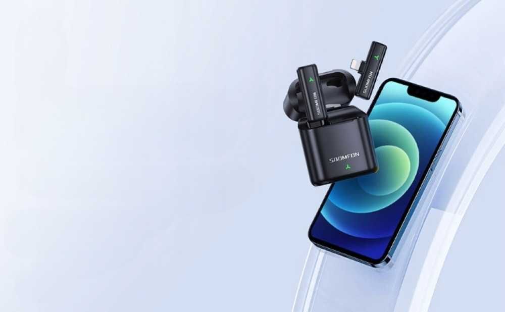 SOOMFON Bezprzewodowy mikrofon krawatowy do iPhone'a, iPada 2,4 GHz,