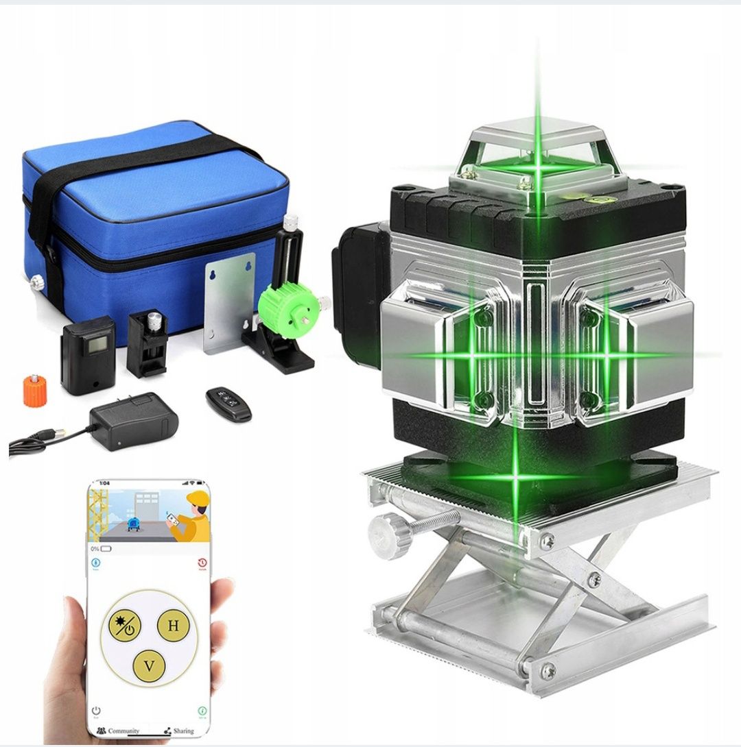 Poziomica laserowa 4D, 16 linii+statyw 1,2m