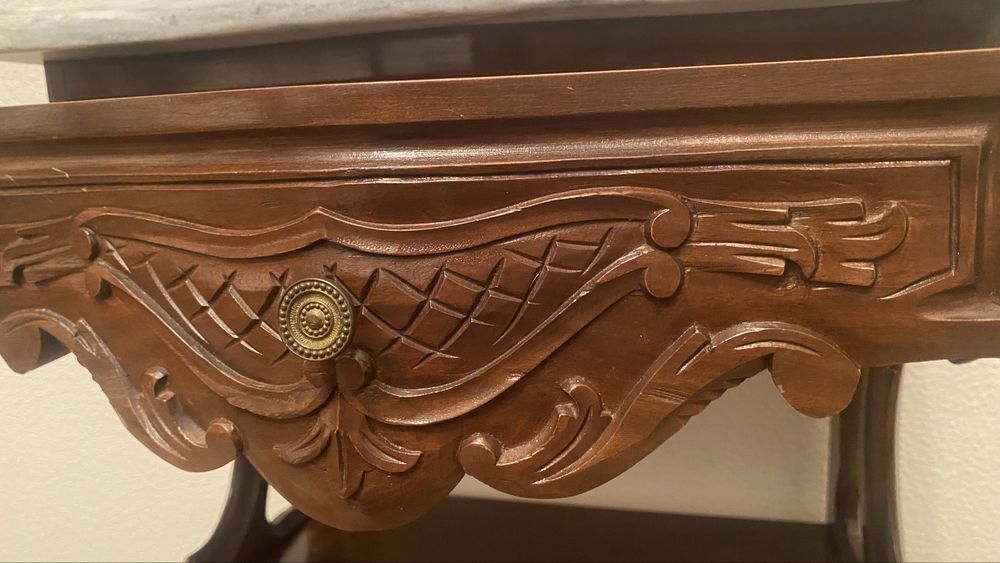 Consola pequena c/ tampo de marmore e gaveta