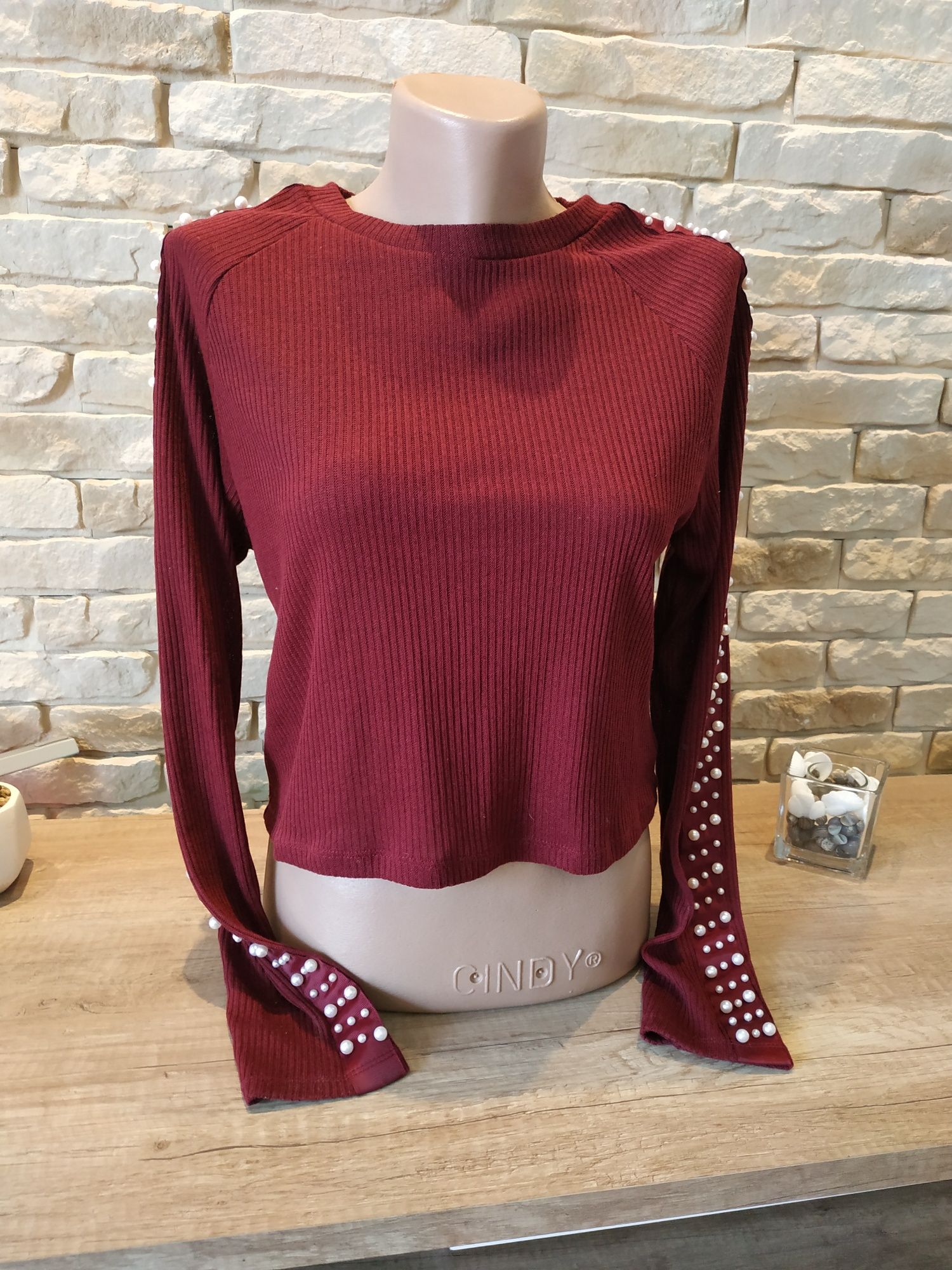 Krótszy sweter sweterek M 38 S 36 crop top bordowy