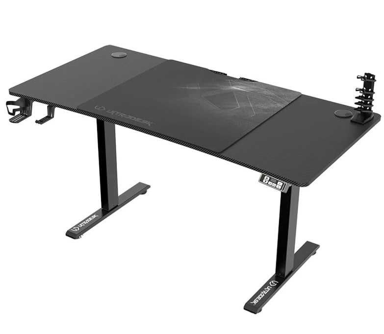 Secretária p/gaming sentado/em pé, elétrico/preto 140x68 cm