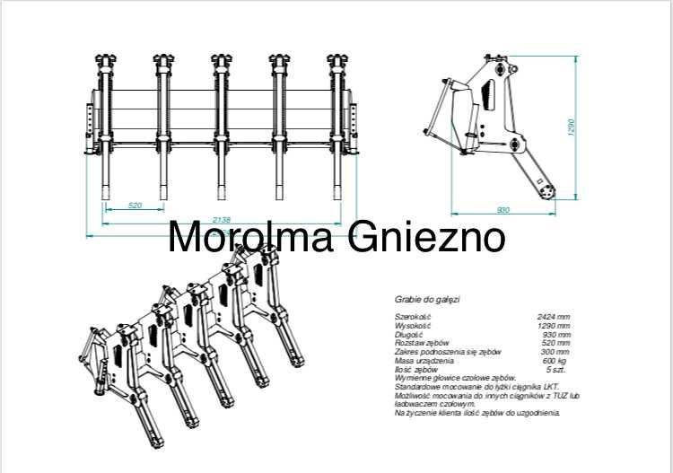 Brona leśna zgrabiarka do gałęzi drzew FK MACHINERY grabie leśne spych
