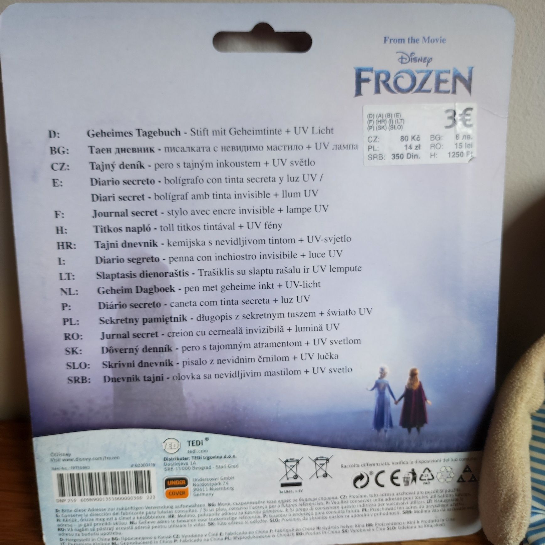 Frozen Disney pamiętnik sekretny tusz światło UV Elsa