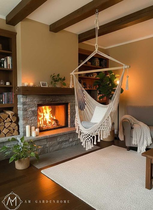 Krzesło brazylijskieMAKRAMA Fotel wiszący RĘCZNIE PLECIONY Leżak hamak