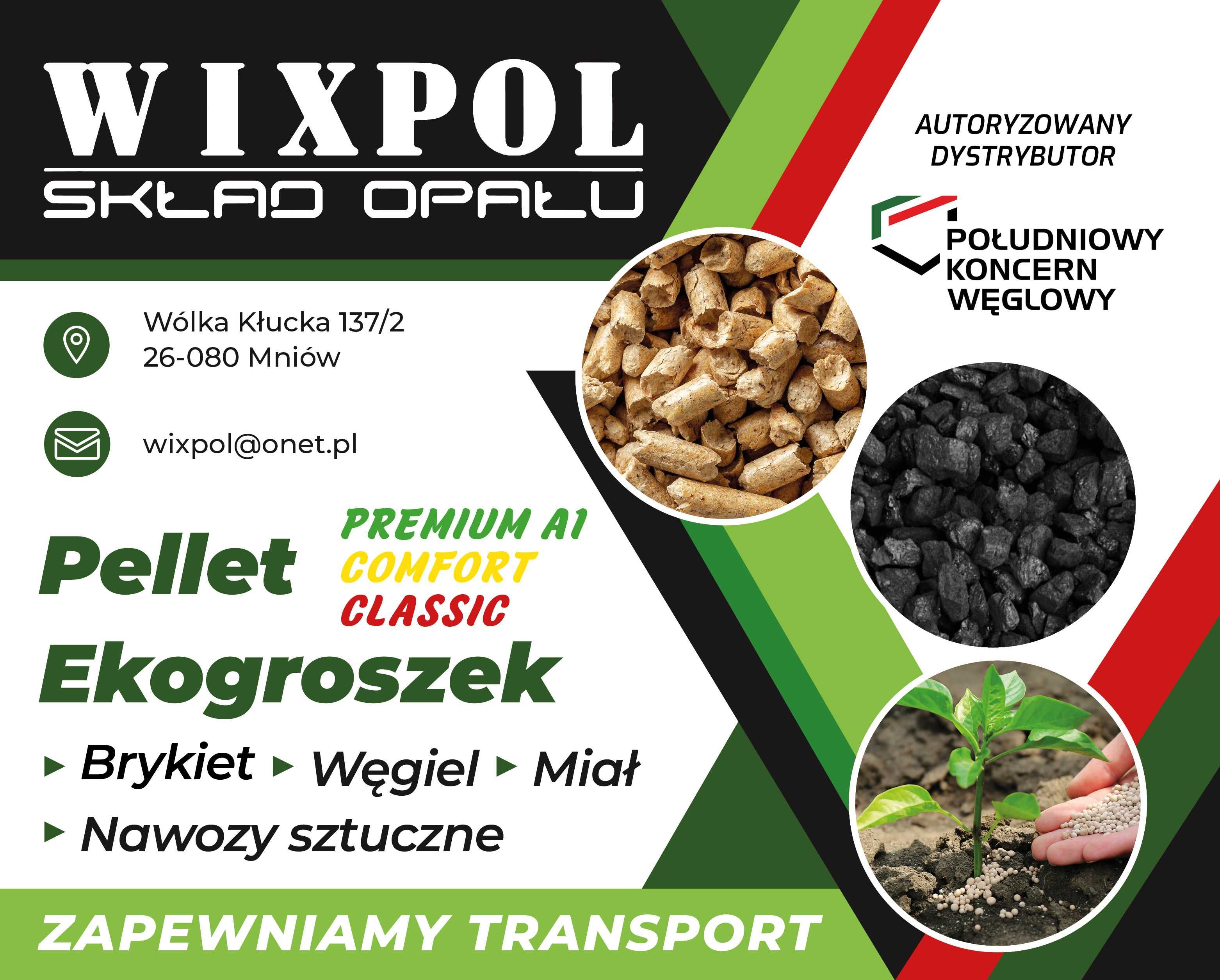 Skład opału WIXPOL węgiel workowany, ekogroszek, pellet