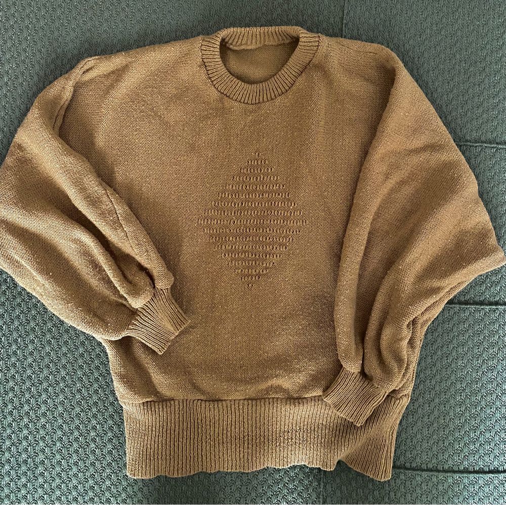 piękny musztardowy sweterek vintage oldschool pinterest pattern XS