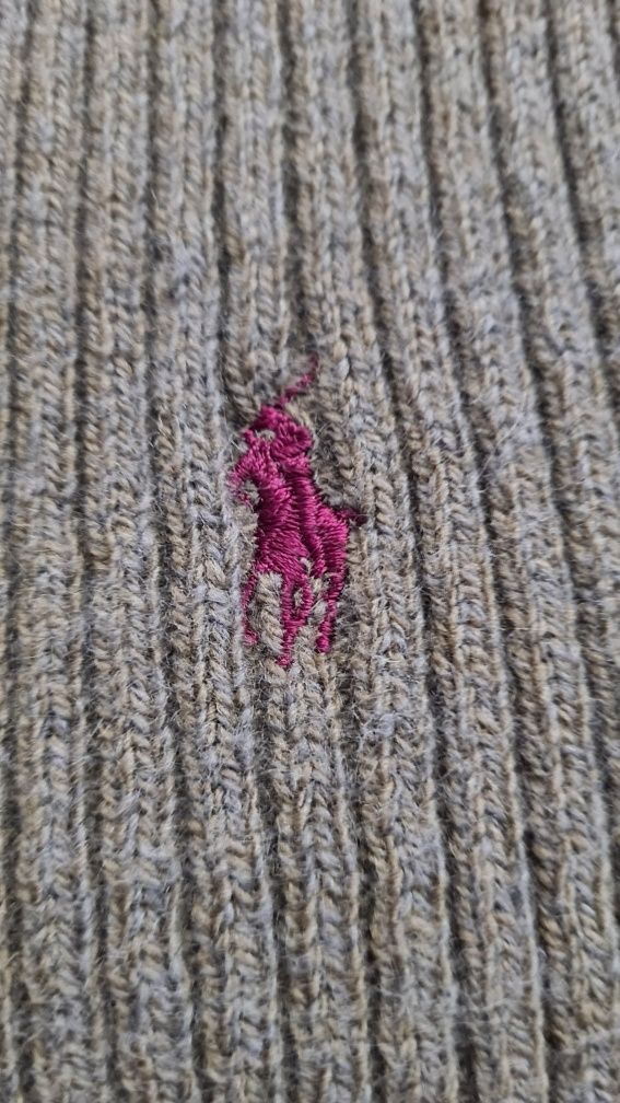 Szal Szalik Polo Ralph Lauren. Wełna dzianina. Kolor Khaki Zielony