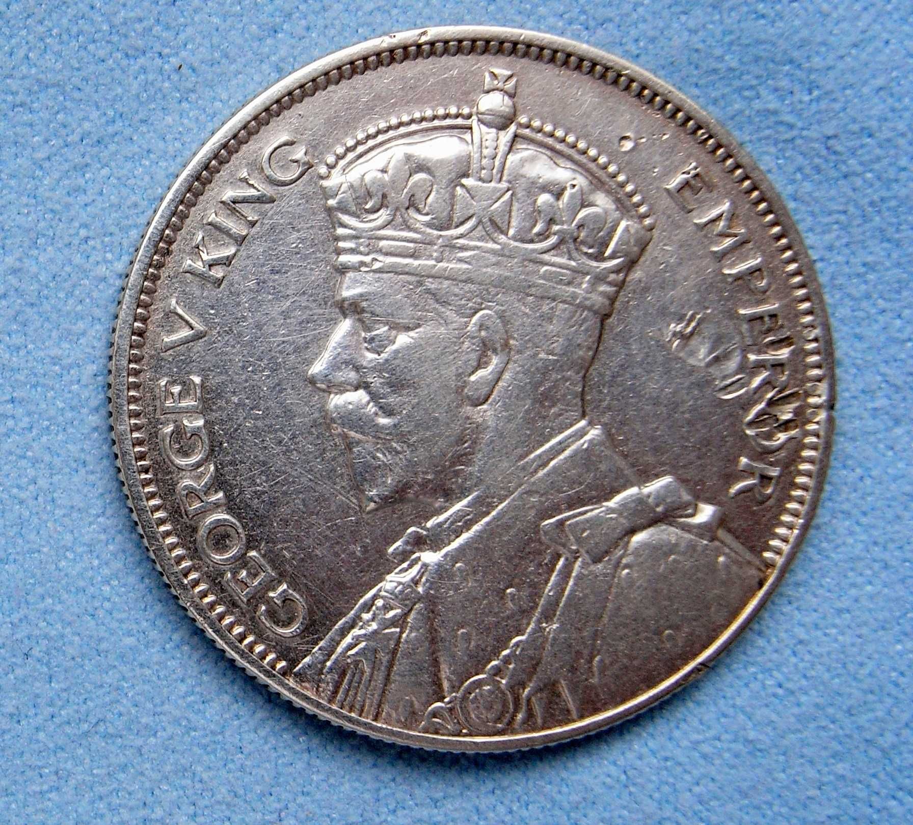 1932 .925 Moneta Srebrna Angielska Kolonialna 1/2 Korony Król Jerzy