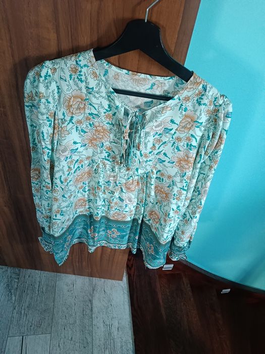 Koszula bluzka Boho etno góralska kwiaty kwiatki floral M 38